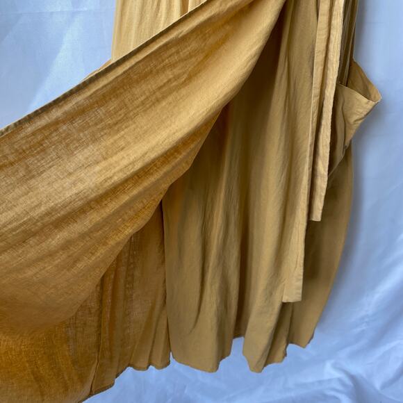 Urban Outfitters Gabriella Linen Blend Midi Wrap Dress M Mustard Gold Slouchy - Picture 7 of 11